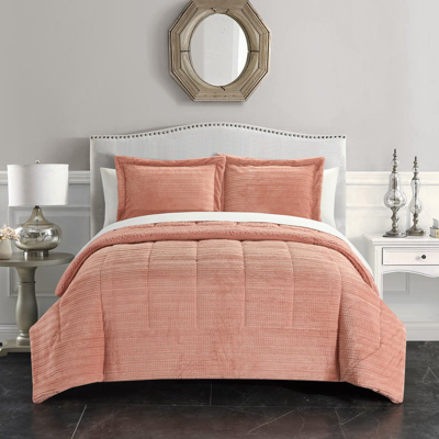 Shop Chic Home Design Ryland 3 Piece Comforter Set Ribbed Textured Microplush Sherpa Bedding In Pink