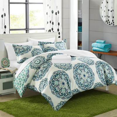 Shop Chic Home Design Ibiza 7 Piece Duvet Set Super Soft Microfiber Large Printed Medallion Reversible With Geometric Prin In Green