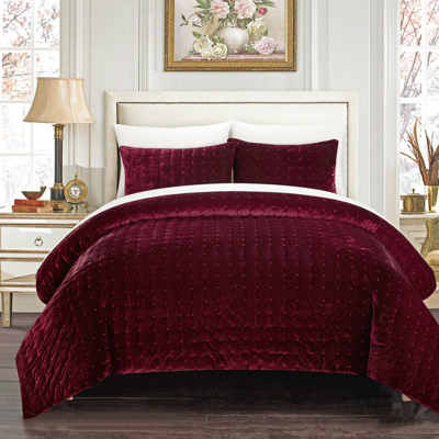Shop Chic Home Design Cynna 7 Piece Comforter Set Luxurious Hand Stitched Velvet Bed In A Bag Bedding In Red