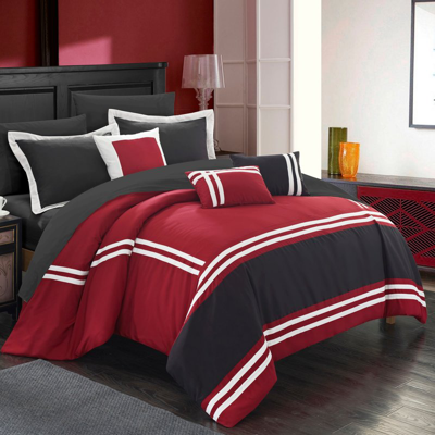 Shop Chic Home Design Georgette 10 Piece Comforter Set Complete Bed In A Bag Pieced Color Block Banding Bedding In Red