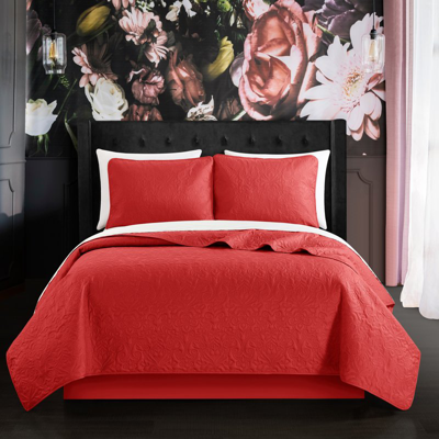 Shop Chic Home Design Sachi 3 Piece Quilt Set Floral Scroll Pattern Design Bedding In Red