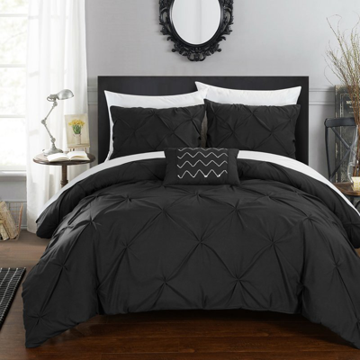 Shop Chic Home Design Whitley 8 Piece Duvet Cover Set Ruffled Pinch Pleat Design Embellished Zipper Closure Bed In A Bag B In Black
