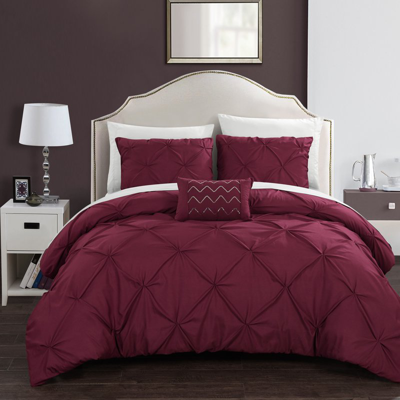 Shop Chic Home Design Whitley 8 Piece Duvet Cover Set Ruffled Pinch Pleat Design Embellished Zipper Closure Bed In A Bag B In Red