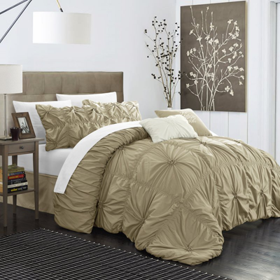Shop Chic Home Design Hyatt 10 Piece Comforter Set Floral Pinch Pleated Ruffled Designer Embellished Bed In A Bag Bedding In Grey
