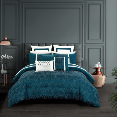 Shop Chic Home Design Arlea 8 Piece Comforter Set Jacquard Geometric Quilted Pattern Design Bedding In Blue