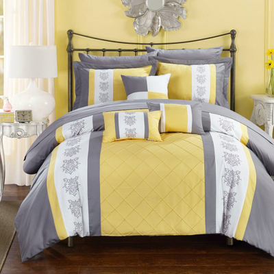 Shop Chic Home Design Dalton 10 Piece Comforter Set Pintuck Pieced Block Embroidery Bed In A Bag With Sheet Set In Yellow