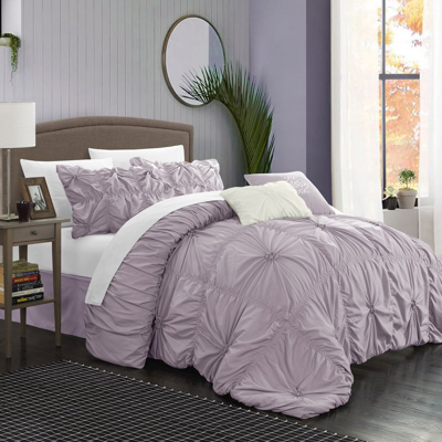 Shop Chic Home Design Hyatt 10 Piece Comforter Set Floral Pinch Pleated Ruffled Designer Embellished Bed In A Bag Bedding In Purple
