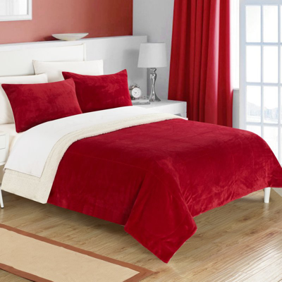 Shop Chic Home Design Ernest 3-piece Plush Microsuede Sherpa Blanket In Red