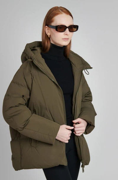 The Recycled Planet Company Elango Water Resistant Hooded Down Puffer Jacket In Olive