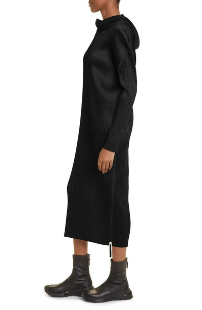 Shop Issey Miyake Monthly Colors September Long Sleeve Pleated Midi Dress With Hood In Black