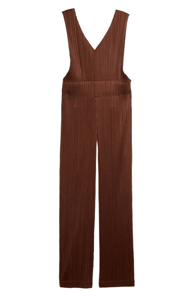 Shop Issey Miyake Monthly Colors September Pleated Crop Overalls In Dark Brown