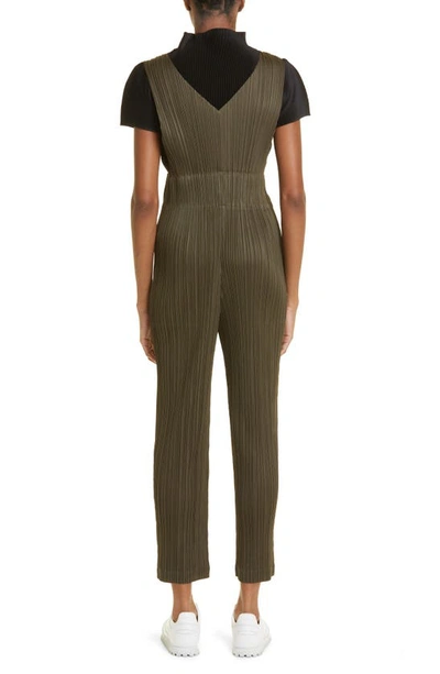 Shop Issey Miyake Pleats Please  Monthly Colors September Pleated Crop Overalls In Khaki