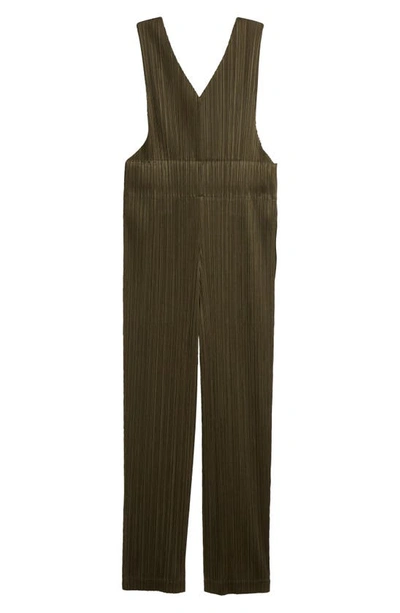 Shop Issey Miyake Monthly Colors September Pleated Crop Overalls In Khaki