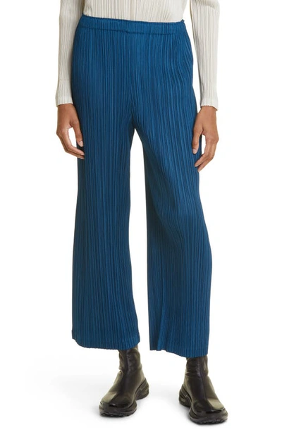 Shop Issey Miyake Thicker Bottoms Pleated Wide Leg Crop Pants In Blue Green