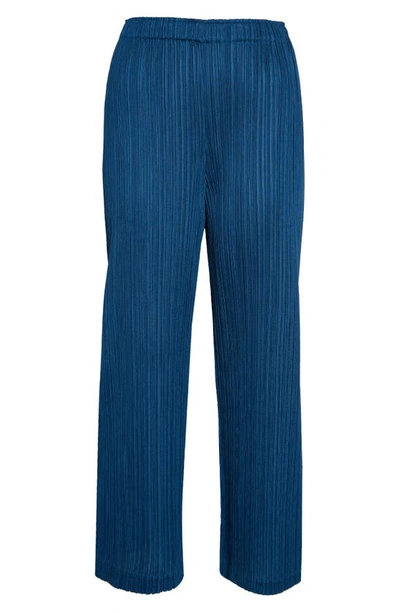 Shop Issey Miyake Thicker Bottoms Pleated Wide Leg Crop Pants In Blue Green