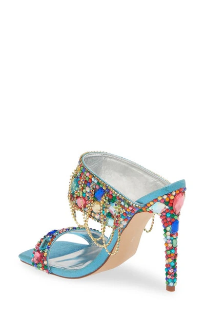 Shop Azalea Wang Envie Square Toe Crystal Sandal In Blue Multi