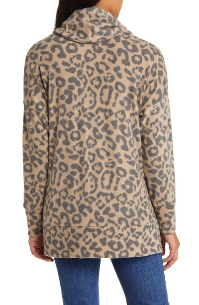 Shop Loveappella Cowl Neck Tunic In Camel/ Charcoal