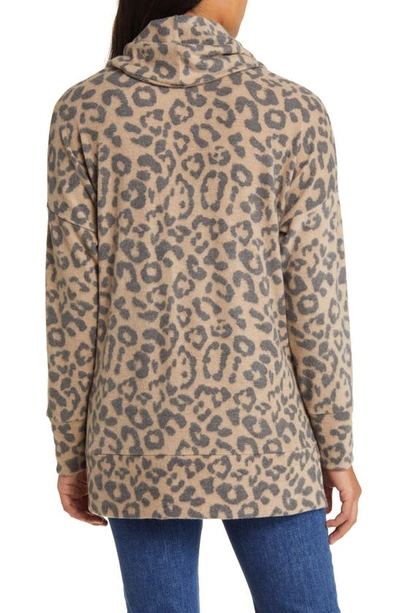 Loveappella Cowl Neck Tunic In Camel/ Charcoal