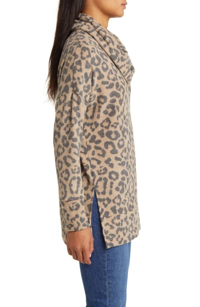 Loveappella Cowl Neck Tunic In Camel/ Charcoal