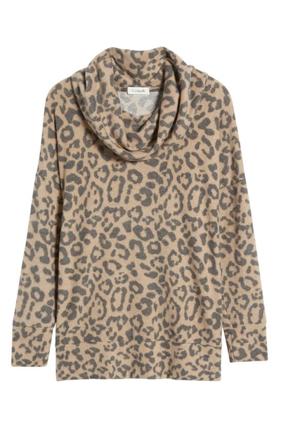 Loveappella Cowl Neck Tunic In Camel/ Charcoal
