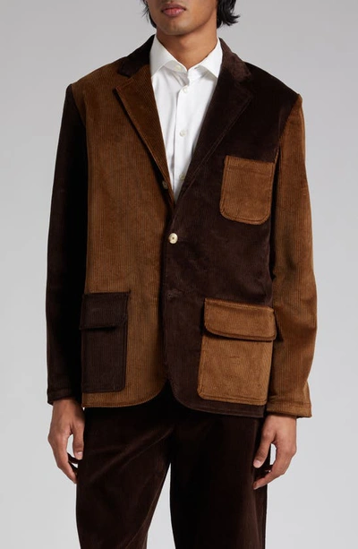 Shop De Bonne Facture Colorblock Cotton Corduroy Jacket In Tan/brown