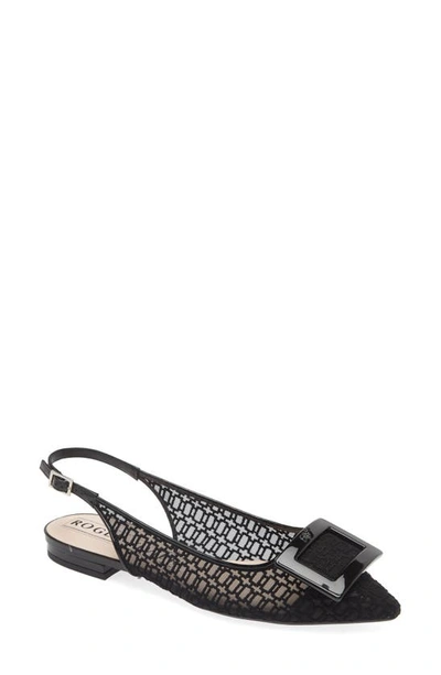 Shop Roger Vivier Gommettine Embroidered Mesh Pointed Toe Slingback Flat In Black