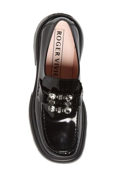 Roger Vivier Wallaviv Strass Buckle Loafers In Patent Leather In Black