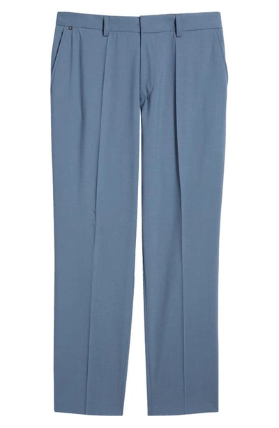 Shop Hugo Boss Genius Flat Front Stretch Wool Blend Pants In Open Blue