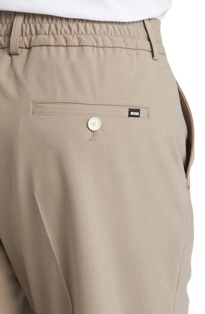 Shop Hugo Boss Genius Flat Front Stretch Wool Blend Pants In Medium Beige