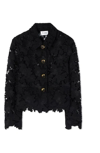 St John Floral Guipure Lace Jacket In Black