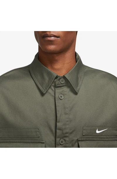 Shop Nike Woven Military Short-sleeve Button-down Shirt In Cargo Khaki/ White