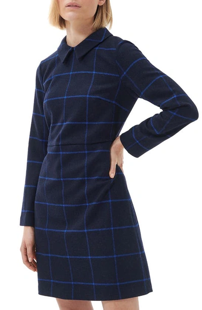 Shop Barbour Marlene Windowpane Plaid Long Sleeve Wool Blend Dress In Navy Check