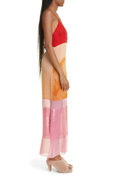 Shop Stella Mccartney Horse Print Colorblock Plunge Neck Sequin Stretch Silk Maxi Dress In 2574 Ginger