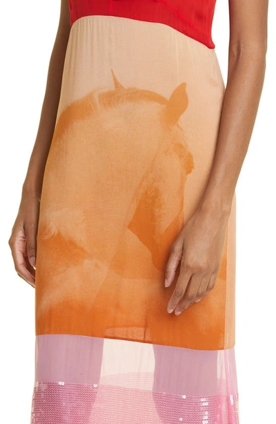 Shop Stella Mccartney Horse Print Colorblock Plunge Neck Sequin Stretch Silk Maxi Dress In 2574 Ginger