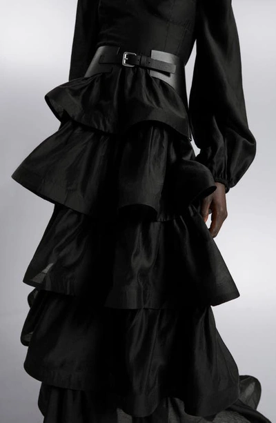 Shop & Other Stories Tiered Skirt Long Sleeve Midi Dress In Black