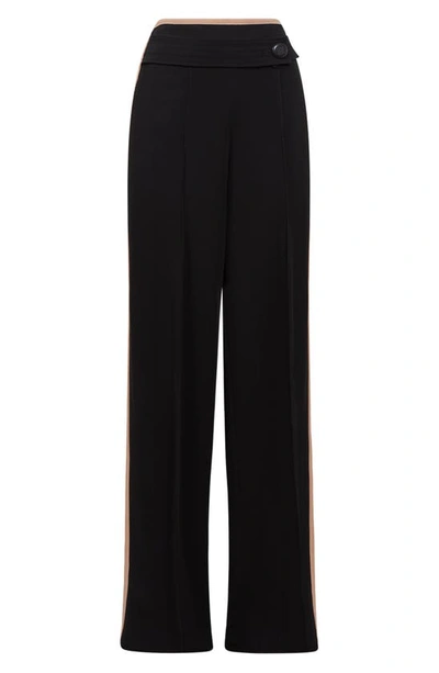 Shop Reiss Lina Side Stripe Wide Leg Pants In Black/pink