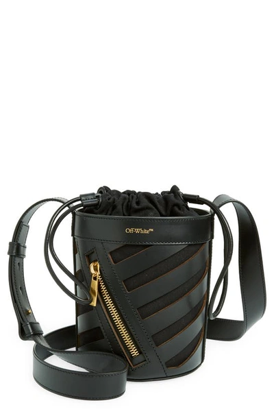 Shop Off-white Diagonal Cutout Leather Bucket Bag In Black