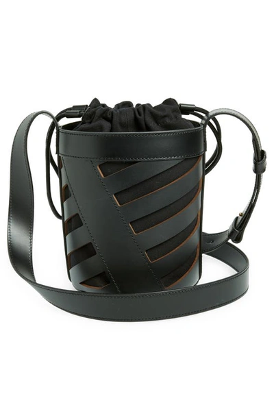 Shop Off-white Diagonal Cutout Leather Bucket Bag In Black