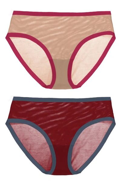 Shop Eby 2-pack Sheer Panties In Taupe/ Cabernet