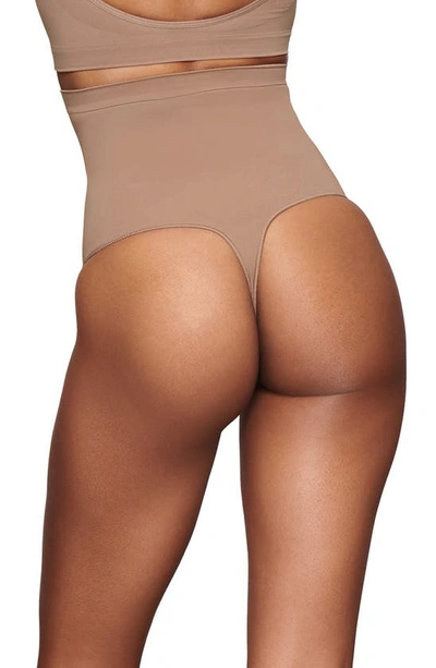 Shop Skims Seamless Sculpt High Waist Thong In Sienna