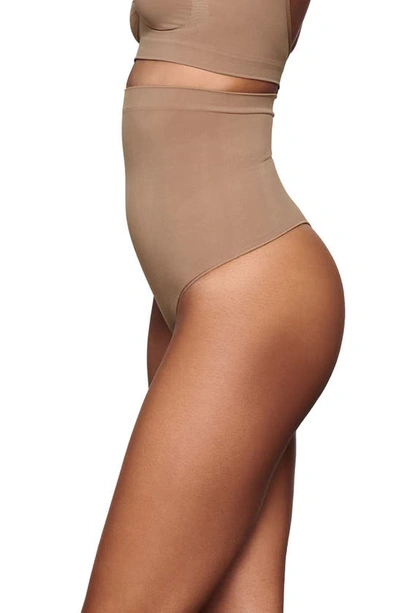 Skims Seamless Sculpt High Waist Thong In Sienna