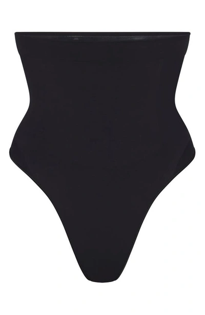 Shop Skims Seamless Sculpt High Waist Thong In Onyx