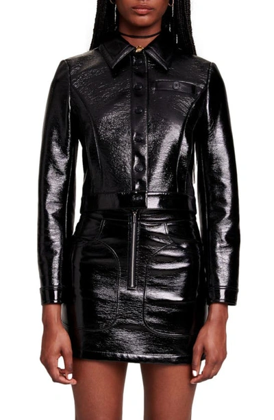 Shop Maje Binyla Crop Faux Leather Jacket In Black