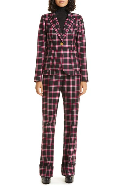 Shop Smythe Plaid Cuffed Wool Pants In Pink/ Black Plaid