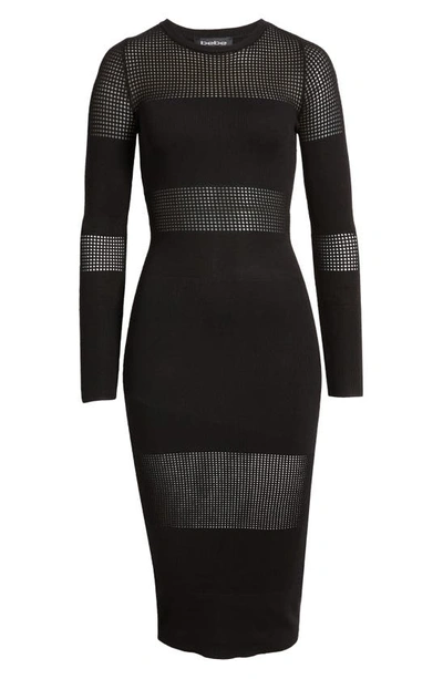 Shop Bebe Pointelle Panel Knit Long Sleeve Midi Dress In Black