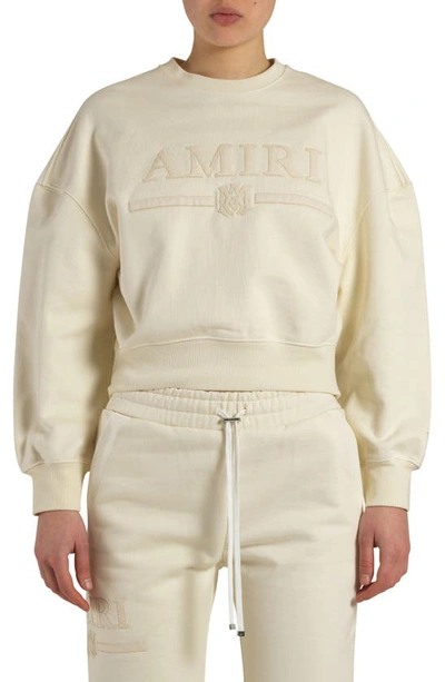 Shop Amiri Monogram Bar Logo Crop Cotton Sweatshirt In Vanilla Ice