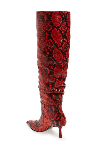 Shop Alexander Wang Viola Slouch Pointed Toe Snakeskin Embossed Over The Knee Boot In Red