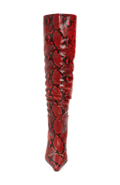 Shop Alexander Wang Viola Slouch Pointed Toe Snakeskin Embossed Over The Knee Boot In Red