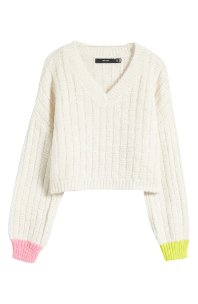 Shop Vero Moda Ingrid Contrast Cuff V-neck Sweater In Birch Detail W Sach