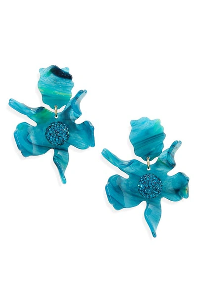 Shop Lele Sadoughi Crystal Lily Earrings In Deep Water